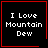 Four 48x48 pixel frames arranged in a 2x2 contact sheet showing an animated icon with red borders, black backgrounds, and white text "I Love Mountain Dew" plus small symbols on two corners.