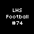 Four variations of a pixelated LHS Football #74 icon display different green highlight placements on black backgrounds.