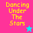 Pixelated text "Dancing Under The Stars" in yellow on pink and cyan backgrounds with a blue star icon above the cyan section.