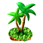 Two pixelated palm tree icons on a gray background, each showing two green palm trees with brown trunks rooted in a small patch of grassy terrain.