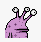 A pixel art alien character with three eyes on stalks and a purple body, alongside green text reading "OnlyIneed Jeans .com" on a dark background.