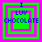 Four identical pixelated squares with green and pink borders display blue text reading "I LUV CHOCOLATE" in a retro digital style.