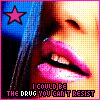 A four- of pixelated images: a close-up of lips with pink lipstick, a pink star, and text; black sunglasses; and an open book forming a heart shape with text