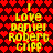 Red heart pattern background with yellow text reading "I Love Daniel Robert Clipp" in pixelated font, repeated in a
