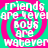 A static image with a repeating pattern of text and spirals in bright pink and cyan colors.