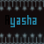 blue 'Ayasha' text on a dark background with repeating light gray patterns, showing partial transparency in the bottom-right corner