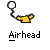 Pixelated yellow cartoon character with a long black neck and white circular head, standing on gray background beneath the text "Airhead" in pixelated font.