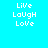 Pixelated text 'Live Laugh Love' on cyan background with black horizontal bars in various positions
