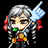 Pixelated character with silver hair and red accessories points upward while green text on orange background reads 'Hey look! =] It's Ariana's Soulembum MS Character <3'