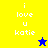 Yellow and blue pixelated background with white text 'i love u katie' on left, gray background with same text on right; two star icons appear in bottom corners.