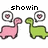 Pixelated dinosaur icons with heart bubbles, showing pink and green variants in different configurations.