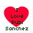 Red heart-shaped icon with green text reading "I Love Rubi Sanchez" in pixelated font, displayed in a