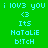 Green background with cyan text and pink rectangular highlights cycling through three states showing 'i lovs you', '<3', 'Its', 'NaTalIE', 'b!TcH' in pixelated font.
