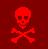 Red pixelated skull and crossbones icon with dark red background, rendered in low-resolution digital style.