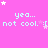 Pink background with repeated light blue text 'yea... not cool. :[', scattered white and pink stars, gray rectangle in bottom right corner.