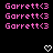 Pixelated pink text 'Garrett<3' repeated three times in a on black background with two white pixel hearts below