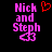 Pixelated text 'Nick and Steph' in pink with a red heart symbol above the right side, displayed on black background.