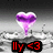 Animated purple heart-shaped icon with white outline and pink gradient, positioned above black bow tie and text elements on gray textured background.
