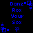 Blue pixelated text and geometric shapes on black background, with repeated phrases and small square icons.