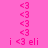 A pink animated icon with repeating 'i <3 eli' text and heart symbols, featuring horizontal bar transitions between frames.