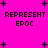 Bright pink background with black pixelated text reading "REPRESENT EPOC" and scattered black plus signs in a pattern