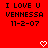 Red background with black pixelated text reading "I LOVE U VENNESSA 11-2-07" and two white heart symbols at the bottom.