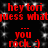 Red text on black background with white speckles, displaying repeated phrases 'hey tori guess what', 'you rock. :)', and ellipses in a