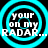 Four identical circular radar-style icons with cyan concentric rings and white text reading 'your on my RADAR...' against a black background.