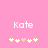 Pink background with white text 'Kate' above a of five pixelated symbols, two of which change color between frames