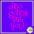 Pixelated text "dino gonna eat you!" in pink on purple background with yellow border and green Pac-Man icon, four identical arranged in a