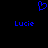 Blue pixelated heart symbol above two instances of the name Lucie in blue text on a black background.