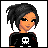 Pixel art avatar with black hair, skull shirt, and text reading 'Made at IconFun.com' next to a red and blue 'I DONT NEED UR LOVE!' graphic.