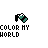 12 static buddy icons featuring a teal and black pixelated figure holding a paintbrush above 'COLOR MY WORLD' text with varying letter colors