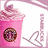 Pixelated image of a pink drink cup with whipped cream and a logo, next to text reading "I LOVE STARBUCKS!!!" on a bright pink background.