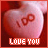 A heart-shaped candy with 'I 8' printed on it, surrounded by a red background and the text 'LOVE YOU' below.
