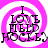 Four identical display a pink and white spiral background with stacked text reading "I LOVE FIELD HOCKEY" in black block letters