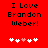 Red background with black text reading "I Love Brandon Weber!" and five white hearts, one pink heart in the center.