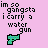 Pixelated text and green water gun icon on pink background with blue spray effects