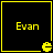 Four identical black squares with yellow borders each contain "Evan" text and a pixelated Pac-Man icon in the bottom-right corner.