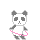Pixelated panda avatar with black ears, eyes, and limbs, white face and torso, holding a pink hula hoop against gray background.