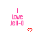 Pixelated pink text reads 'I love Jell-O' with red heart symbols on a white background, partially cropped at bottom right.