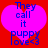 Two identical pixelated heart-shaped icons with blue text on a red background, each displaying 'They call it puppy love<3' in a retro digital style.