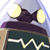 Static pixel art icon of a character with dark hair and yellow eyes, wearing a green outfit with white accents, set against a light blue background.