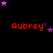Red text 'Aubrey' appears in three on a black background with scattered purple and pink stars, some of which move across the frame