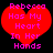 Two identical red heart-shaped icons with pink text reading "Rebecca Has My Heart In Her Hands" on a black background.
