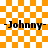 Johnny- text on orange-and-white checkered background with four distinct animation states showing -like patterns expanding from the center