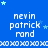 Blue background with white text 'nevin patrick rand' repeated in a , light blue stars scattered throughout