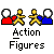 Animated sequence of yellow stick figures in various poses between red and blue shapes with white circles, labeled 'Action Figures' below.