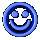 A 3x3 contact sheet of nine blue animated buddy icons showing various smiley faces and circular shapes with different orientations and highlights.