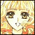Pixelated anime-style character with blonde hair and brown eyes, wearing an orange top, next to black background with white text.